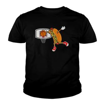 Funny Hot Dog Slam Dunk Basketball Youth T-shirt | Mazezy