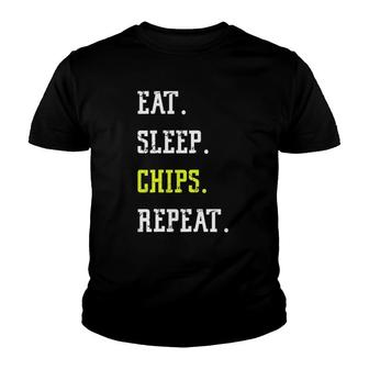 Funny National Potato Chips Eat Sleep Chips Repeat Youth T-shirt - Thegiftio UK