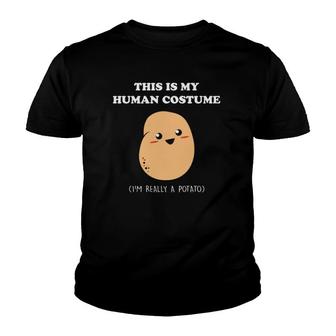 Funny Potato Halloween Gift This Is My Human Costume Potato Youth T-shirt - Thegiftio UK