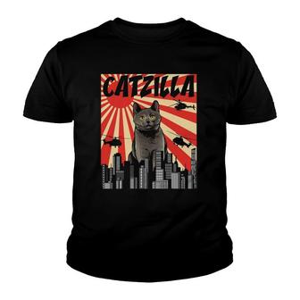 Funny Retro Japanese Catzilla Chartreux Cat Youth T-shirt | Mazezy