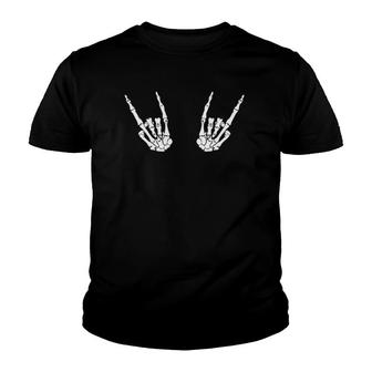 Funny Rock On Skeleton Hands Gift Men Women Cool Sign Horns Youth T-shirt | Mazezy