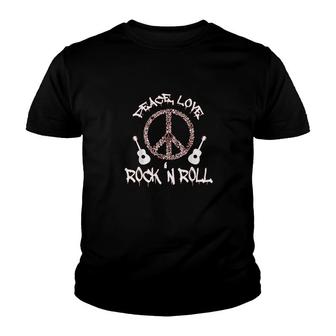 Funny Rock'n Roll Gift Peace Love And Rock And Roll Youth T-shirt | Mazezy