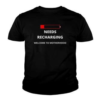 Funny Tired Mom Needs Recharging Every Day Is Mother's Day Youth T-shirt | Mazezy