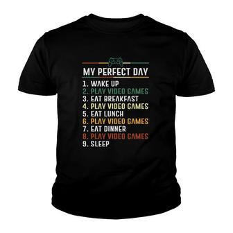 Funny Video Gamer My Perfect Day Video Games Gaming Gift Youth T-shirt | Mazezy