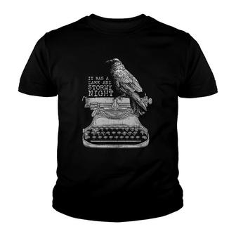 Funny Writer Dark And Stormy Night L Retro Typewriter Raven Youth T-shirt | Mazezy