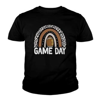 Game Day Football Season Funny Leopard Rainbow Football Youth T-shirt | Mazezy