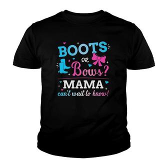Gender Reveal Boots Or Bows Mama Matching Baby Party Youth T-shirt | Mazezy