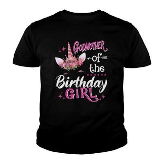 Godmother Of The Birthday Girl Unicorn Flower Mommy Youth T-shirt | Mazezy