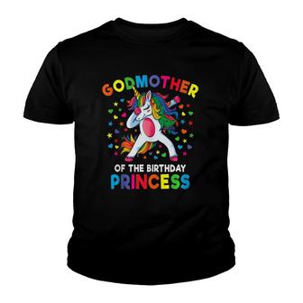 Godmother Of The Birthday Princess Dabbing Unicorn Party Youth T-shirt | Mazezy