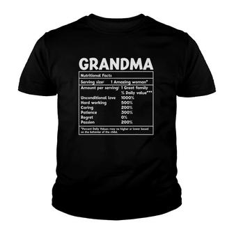 Grandma Nutritional Facts Funny Mother Day Copy Youth T-shirt | Mazezy