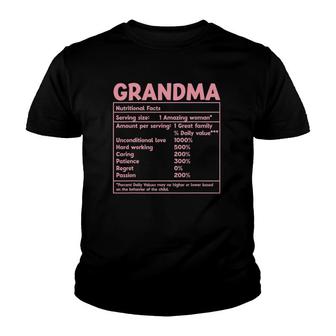Grandma Nutritional Facts Funny Mother Day Youth T-shirt | Mazezy