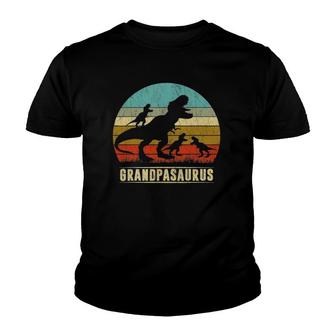 Grandpasaurus Rex Grandpa Dinosaur 3 Three Kids Father's Day Youth T-shirt | Mazezy