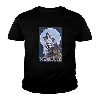 Gray Wolf Howling Wyoming Youth T-shirt | Mazezy