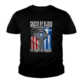 Greek By Blood American By Birth Patriot By Choice Flag Youth T-shirt | Mazezy