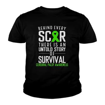 Green Ribbon Behind Every Scar Cerebral Palsy Awareness Youth T-shirt - Thegiftio UK