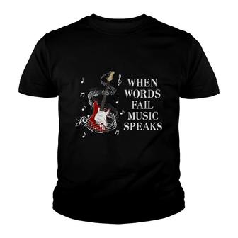 Guitar When Words Fall Music Speaks Youth T-shirt | Mazezy