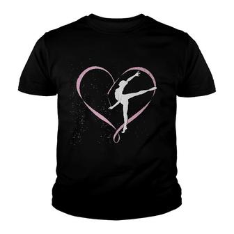 Gymnastics Gymnast Heart Ribbon Love Youth T-shirt | Mazezy