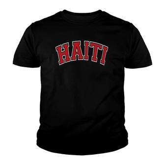 Haiti Varsity Style Red Text Youth T-shirt | Mazezy