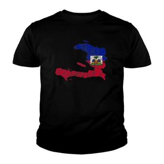 Haitian Flag Map Silhouette Travel Caribbean Haiti Youth T-shirt | Mazezy