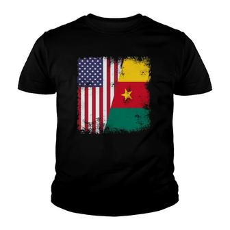 Half Cameroonian Flag Vintage Cameroon Usa Gift Youth T-shirt | Mazezy