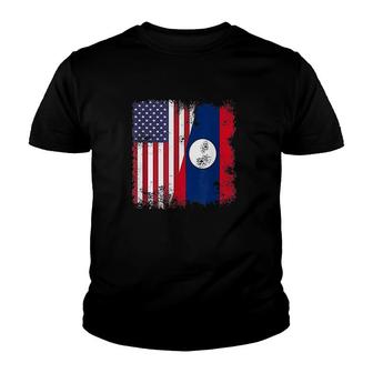 Half Lao Laotian Flag Youth T-shirt | Mazezy