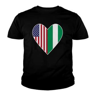 Half Nigeria Flag Half American Flag Love Heart Youth T-shirt | Mazezy