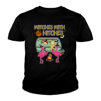 Halloween Flamingo Witches With Hitches Wine Lover Gift Youth T-shirt | Mazezy