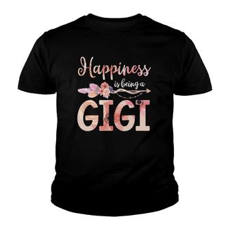 Happiness Is Being A Gigi Women Flower Decoration Grandma Youth T-shirt | Mazezy