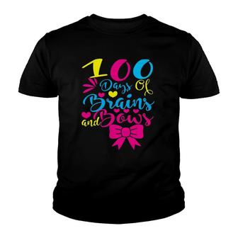 Happy 100 Days Of Brains And Bows Happy 100Th Day Of School Youth T-shirt | Mazezy