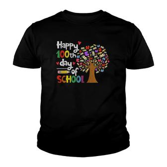 Happy 100 Days Of School Educational Books Tree Teacher Gift Youth T-shirt | Mazezy