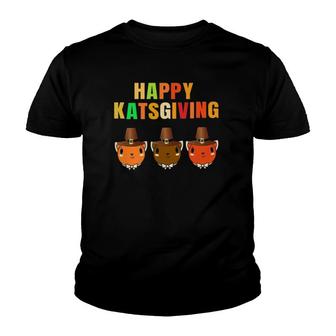 Happy Katsgiving Thanksgiving Cats Lovers Pilgrim Hat Gift Youth T-shirt | Mazezy