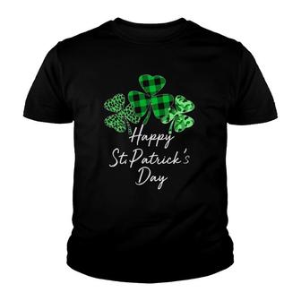 Happy St Patricks Day Plaid Shamrock Leopard Camouflage Gift Youth T-shirt | Mazezy