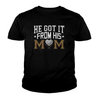 He Got It From His Mom Golf Player Crossed Sticks Heart Mother’S Day Vintage Youth T-shirt | Mazezy