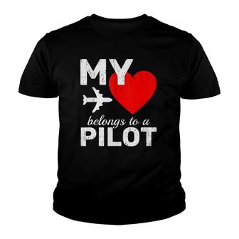 Heart Pilot Airplane Aircraft Sky Fly Couple Tee Copilot Youth T-shirt | Mazezy