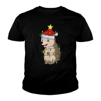 Hedgehog Lighting Xmas Tree Matching Hedgehog Christmas Youth T-shirt | Mazezy