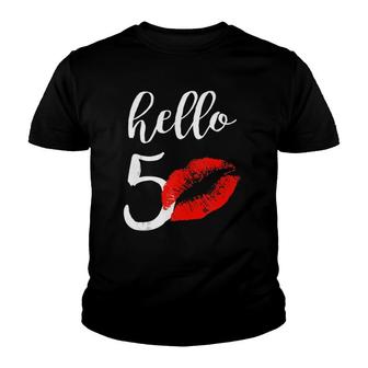 Hello 50 Red Lip Kisses Birthday Gift For Mom Grandma Youth T-shirt | Mazezy