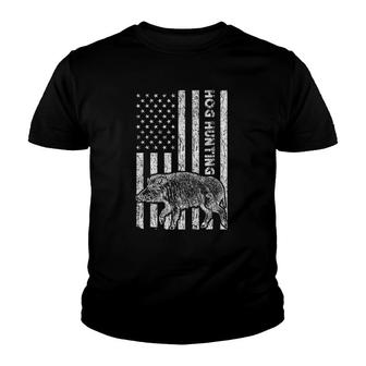 Hog Hunting American Flag Wild Vintage Pig Gift Youth T-shirt | Mazezy