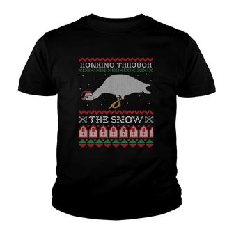 Honking Through The Snow Goose Ugly Christmas Honk Youth T-shirt | Mazezy