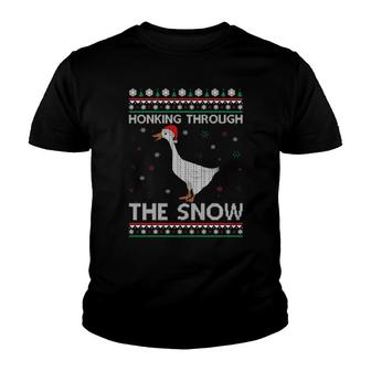 Honking Through The Snow Ugly Christmas Youth T-shirt | Mazezy