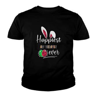 Hoppiest Art Therapist Ever Bunny Ears Buffalo Plaid Easter Nursing Job Title Youth T-shirt | Mazezy