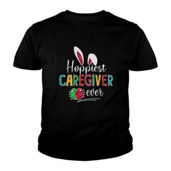 Hoppiest Caregiver Ever Bunny Ears Buffalo Plaid Easter Youth T-shirt - Thegiftio UK