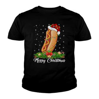 Hot Dog Dish Matching Santa Hat Hot Dog Christmas Youth T-shirt | Mazezy