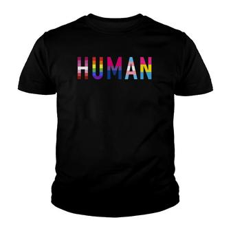 Human With Lesbian Gay Bi Transgender And Pan Flag Youth T-shirt | Mazezy