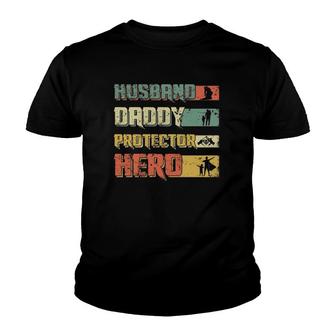 Husband Daddy Protector Hero Retro Vintage Father's Day Youth T-shirt | Mazezy