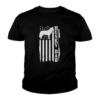 Husky Dad Vintage American Flag Patriotic Husky Dog Youth T-shirt | Mazezy