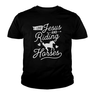 I Love Jesus And Riding Horses - Christian Equestrian Rider Youth T-shirt | Mazezy