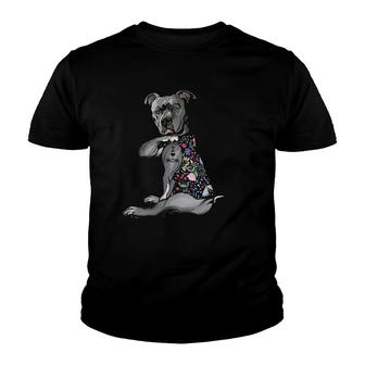 I Love Mom Funny Pitbull Dog Tattoo Flower Mother's Day Youth T-shirt | Mazezy