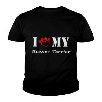 I Love My Biewer Terrier Paws Print Youth T-shirt | Mazezy