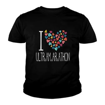 I Love Ultramarathon Colorful Hearts Youth T-shirt | Mazezy