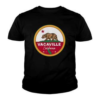 I Love Vacaville California Ca Flag And Bear Badge Youth T-shirt | Mazezy